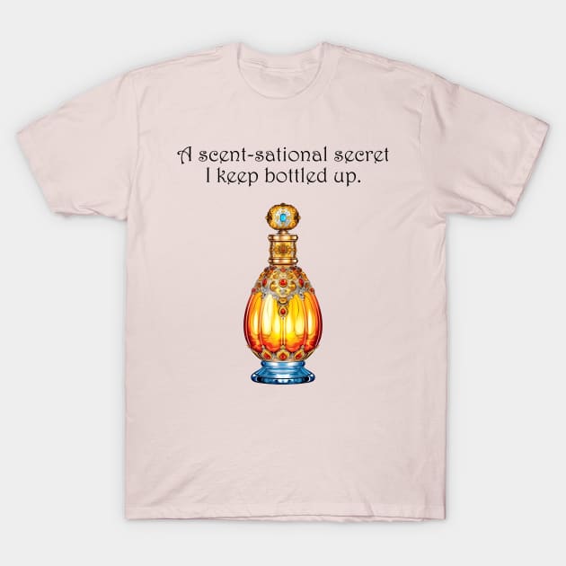 Scent-sational Secrets: Vintage Perfume Bottle Design T-Shirt by BalderdashBTQ